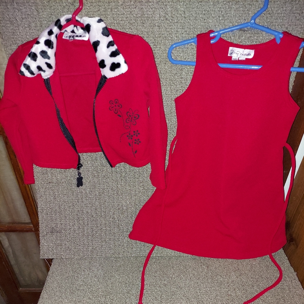 Red dress with jacket my Michelle 95 % polyester 5 % spandex size 4